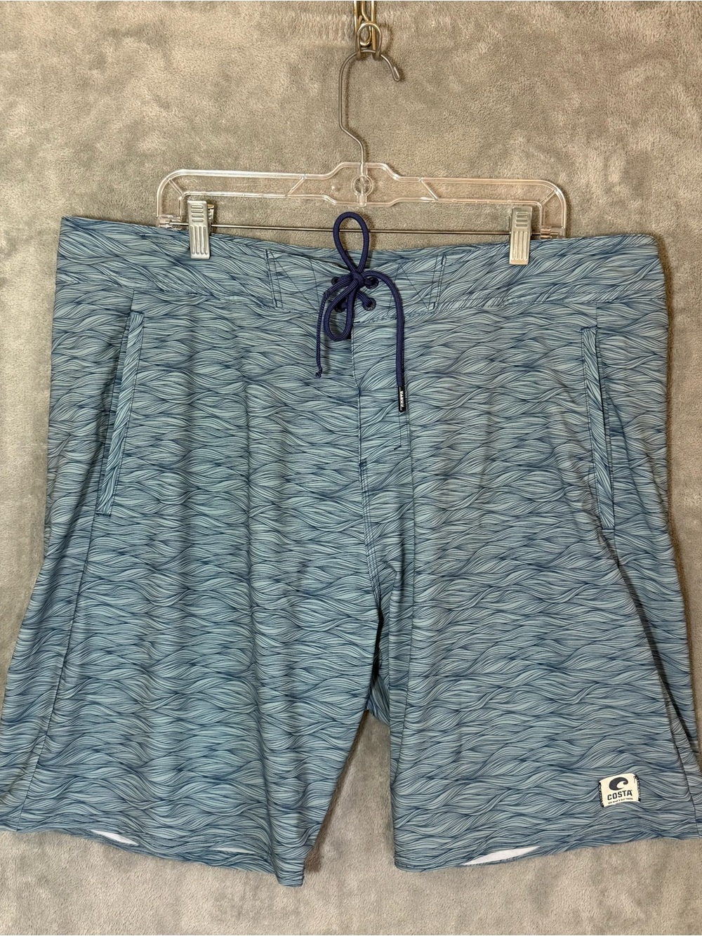 Costa Del Mar Mens 40 Blue Wave Print Board Shorts Swim Trunks Fishing READ